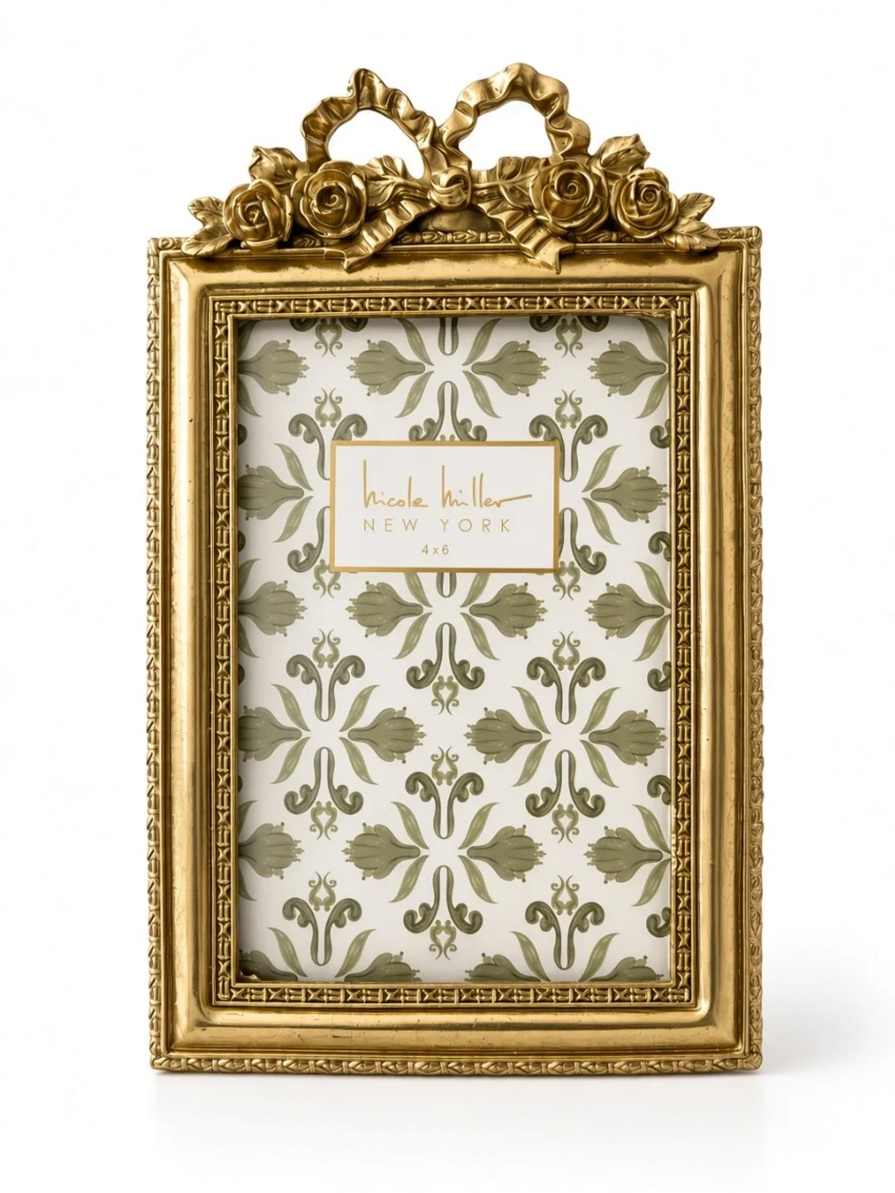 Nicole Miller New York Gold Rose & Bow Ornate 4x6 Photo Frame NEW